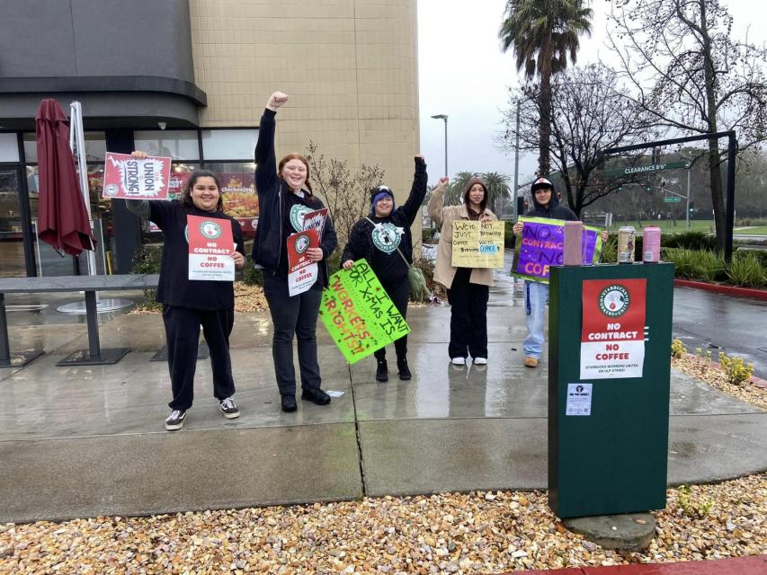 Starbucks workers and their allies protesting at a store in San Jose, CA