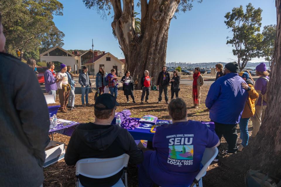 Bay Area Discovery Museum employees rallying in November 2024