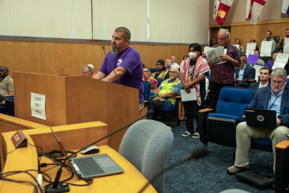 SEIU 1021 Sonoma County President Travis Balzarini confronting the County Board in July 2024