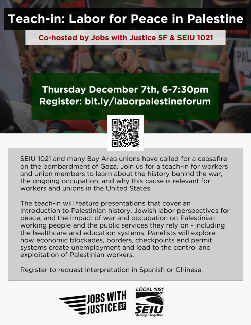 Flyer for "Teach-in: Labor for Palestine"