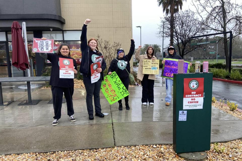 Starbucks workers and their allies protesting at a store in San Jose, CA