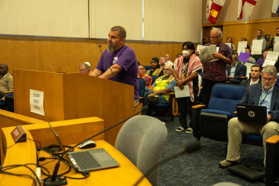 SEIU 1021 Sonoma County President Travis Balzarini confronting the Board over its decision to remove peace officer status from park rangers