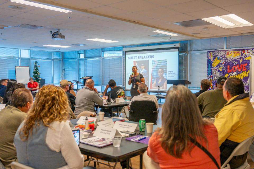 SEIU 1021 President Theresa Rutherford encouraging 50 Uber & Lyft drivers building their labor unions SEIU 1021 President Theresa Rutherford encouraging 50 Uber & Lyft drivers building their labor unions
