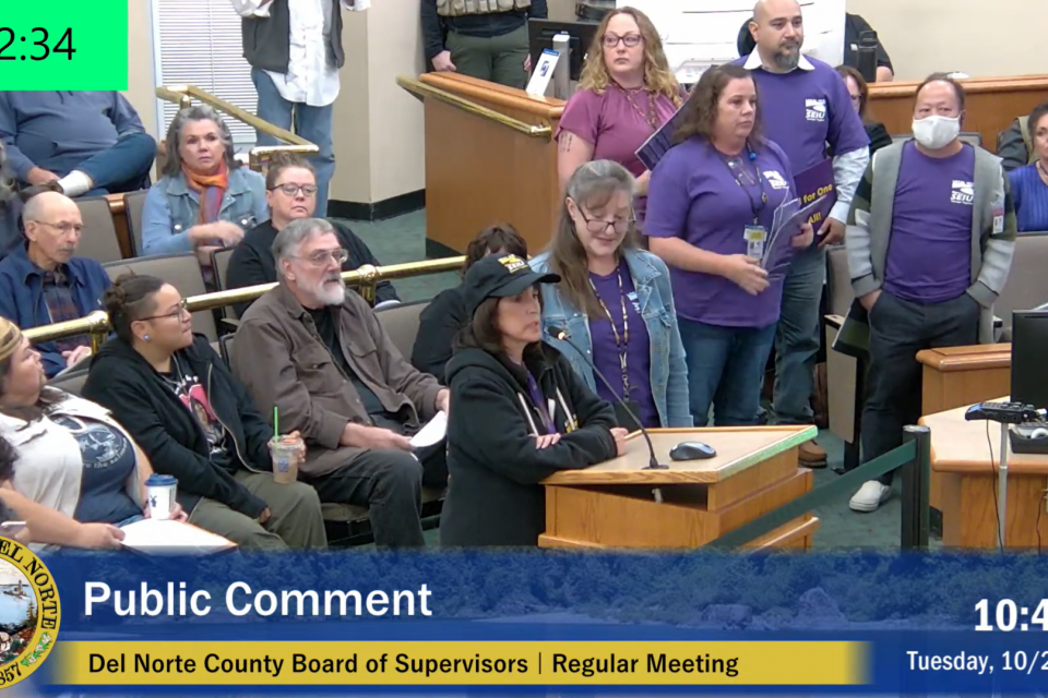 Del Norte SEIU 1021 Chapter President Norma Williams confronting the Board of Supervisors over the staffing crisis threatening the Del Norte community