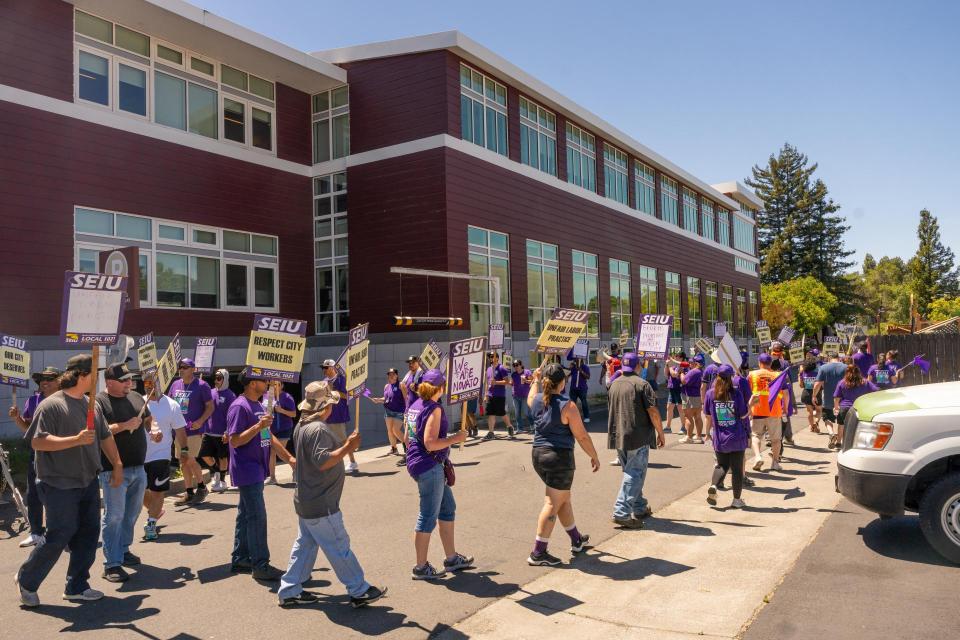 SEIU 1021 members at the City of Novato on strike on August 7, 2025 SEIU 1021 members at the City of Novato on strike on August 7, 2025
