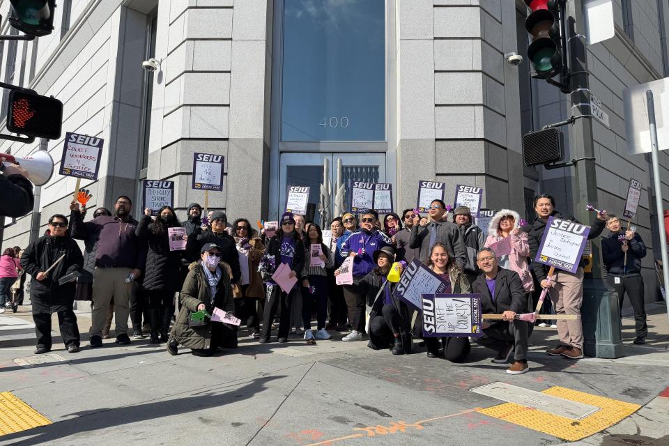 SF court clerks picketed outside both the civil court at 400 McAllister and the criminal court at 850 Bryant on Thursday, February 19, to alert the public to a potential strike coming this week.
