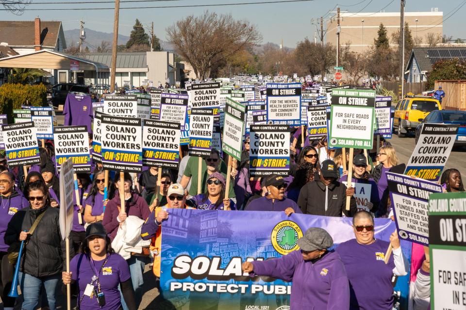 Solano for All Coalition workers rallying together in the streets of Fairfield, CA