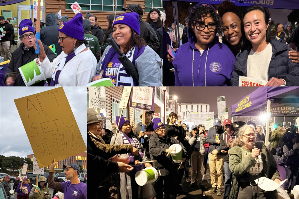SEIU 1021 and AFT 2121 members alongside elected officials, students and community supporters rally in the rain for the future of City College of San Francisco. SEIU 1021 and AFT 2121 members alongside elected officials, students and community supporters rally in the rain for the future of City College of San Francisco.